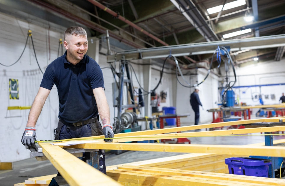 A Donaldson Direct staffmember creating a roof truss